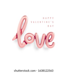 Pink love balloon font lettering banner. Valentine's Day, with a pink realistic helium balloon LOVE and a greeting.