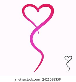 Pink love balloon, a hand drawn symbol of heart, expressing love