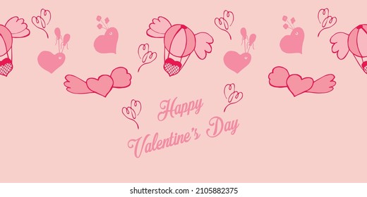 Pink love balloons banner for valentine's day. Vector illustration.