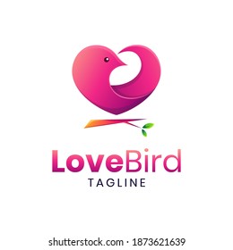 Pink love bird logo template