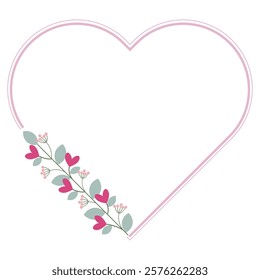 Pink Love Borders Frame With Love Pink Flowers And Leaves