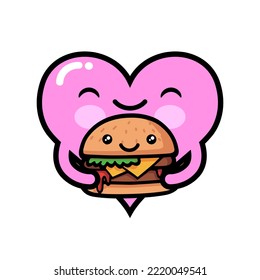 Pink love burger, love sign of hamburger. 