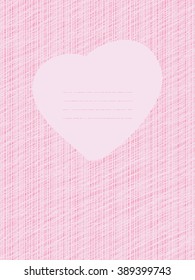 Pink Love Card. Scratched postcard. Pastel colored template with heart. Valentine's Day romantic flyer with heart. Grunge backdrop with scratches.