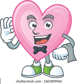 Pink love cartoon character as a Waiter look
