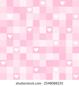 cor de rosa amor xadrez padrão sem costura textura de fundo em design de ilustração gráfico vetorial. padrão de colorido tema retângulo rosa com amor padrão sem costura