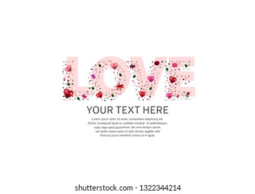 pink love concept design shape from gift box, heart balloons, rose, love icons on white background 