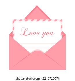 Pink love envelope with a letter. Vector illustration.