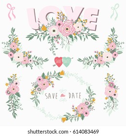 Pink Love Floral Elements
