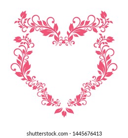 Pink love frames, classic retro flower decorations. Vector flower