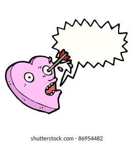 pink love heart character struck in eye by cupid's arrow