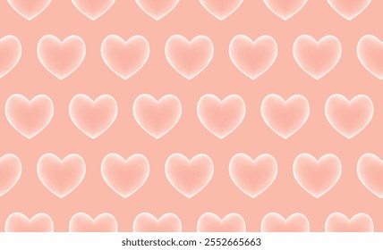 Pink love heart seamless pattern. Delicate Pink hearts on a peach background print. Valentine's day holiday backdrop texture, romantic wedding design. Vector illustration