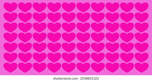 Pink love heart seamless pattern illustration on pink background, cute romantic pink heart backgrond print.