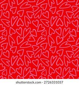 Ilustración de patrón transparente de corazón de amor rosa. Lindo romántico fondo de corazones rojos. Día de San Valentín, diseño de boda romántica.