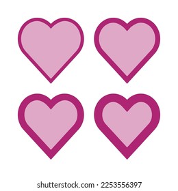 Pink love heart stroke shape icons. A group of 4 line shapes with varying degrees of thickness. Isolated on a white background.