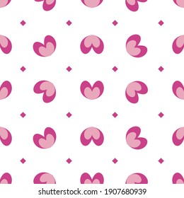 Pink love hearts with different positions. seamless pattern