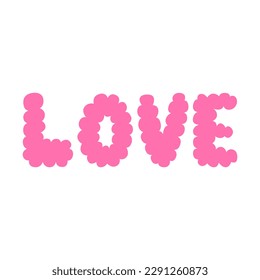 Pink love lettering vector illustration on isolated background. Wavy and quirky organic shapes in cute style. Valentine's day