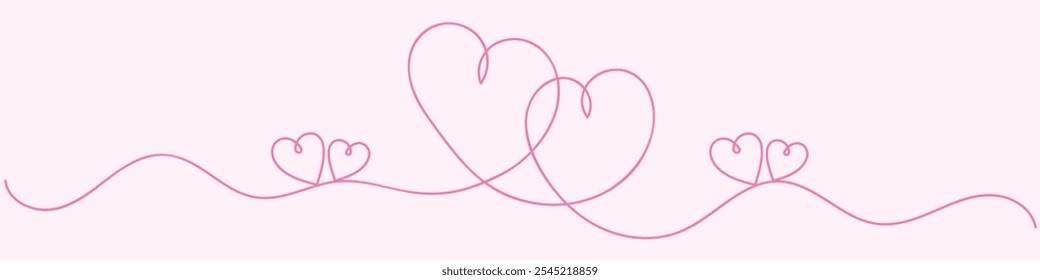 pink love line, heart symbol . monoline pink vintage Vector Valentines Day Hand Drawn Calligraphic two Hearts. Calligraphy lettering illustration. Holiday Design element valentine. Vector love lines.