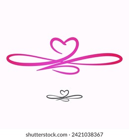 Pink love ornament, a hand drawn symbol of heart decoration