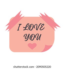Pink love paper note on the stickers with the inscription I love you and a heart. Love message. Valentine's day design element.