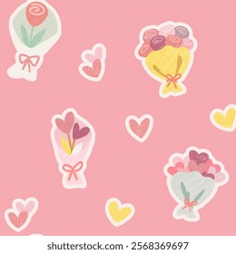 Pink Love Pattern with Flower Bouquet - Perfect for Valentine's Day and Anniversaries