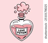 pink love potion glass heart bottle illustration