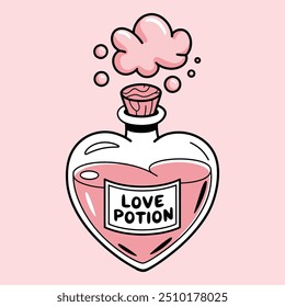 pink love potion glass heart bottle illustration