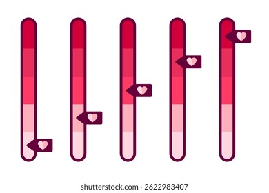 Escalas de amor rosa con diferentes niveles. Vector aislado en blanco.