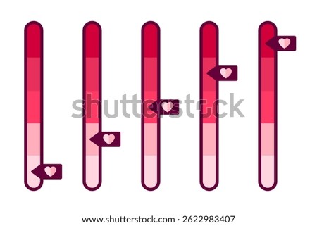 Pink love scales with different level. Vector isolated on white.