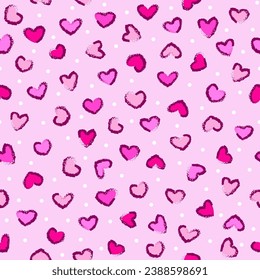 pink love seamless pattern. abstract heart and polka dots background. good for fabric, fashion design, summer dress, pajama, textile, wrapping paper, wallpaper, valentine's day.