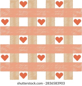Pink and love shape chekered line chalk textured pattern for background minimalism