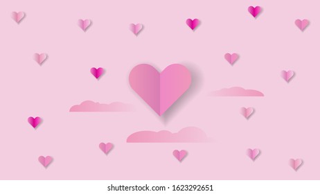 Pink love shaped paper floating with a gradient background. happy mother's day with a symbol of love. for greeting cards, banners, posters, wedding invitations. editable EPS 10 vector