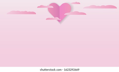 Pink love shaped paper floating with a gradient background. happy mother's day with a symbol of love. for greeting cards, banners, posters, wedding invitations. editable EPS 10 vector
