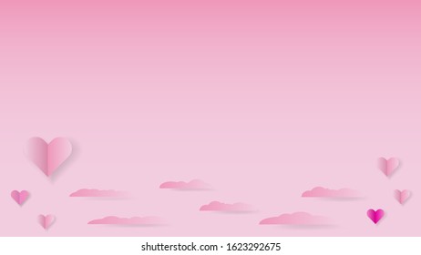 Pink love shaped paper floating with a gradient background. happy mother's day with a symbol of love. for greeting cards, banners, posters, wedding invitations. editable EPS 10 vector