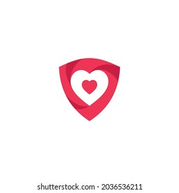 Pink love shield vector logo symbol template