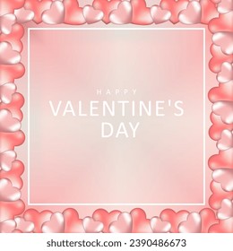 Marco vectorial de amor rosa para el día de San Valentín con corazones rosados y rojos 3D para foto, texto o tarjetas