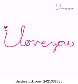 Pink I love you scribbled text, hand drawn symbol of love