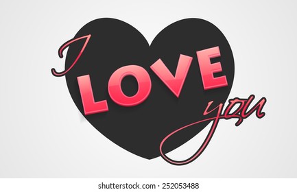 Pink I Love You text with black heart for Happy Valentine's Day celebration.