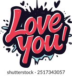 Pink Love you text with splash background and hearts