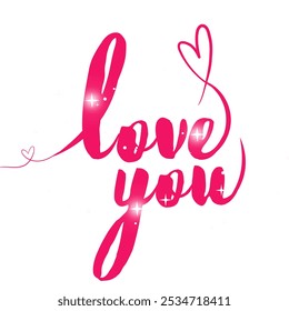 Pink Love you text with splash background and hearts, illustration, eps