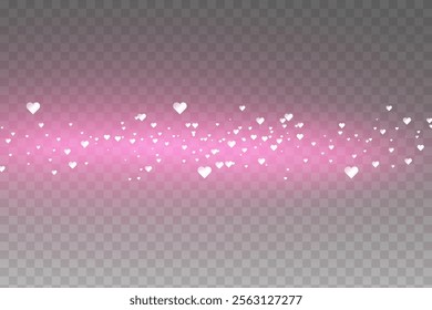 Pink lovely background with hearts bokeh and glitter. Pastel vector fantasy gradient for Valentine Day. Romantic blurred sky with sparkles and stars.