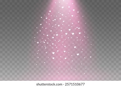 Pink lovely background with hearts bokeh and glitter. Pastel vector fantasy gradient for Valentine Day. Romantic blurred sky with sparkles and stars.