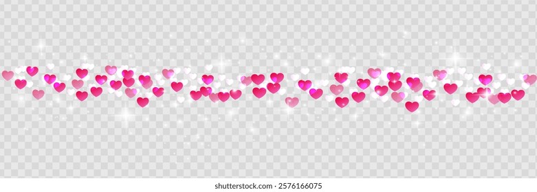 Pink lovely background with hearts. Romantic blurred sky. Flying love hearts for Valentine's Day. Vector