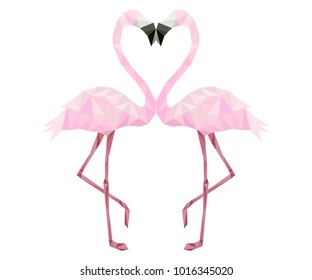 Pink Low poly flamingos in love
