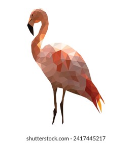 Rosa Low-Poly-Bild von Flamingo, Dreieck-Mosaik-Muster zur Abbildung von Kristallen, Diamanten, Vogel