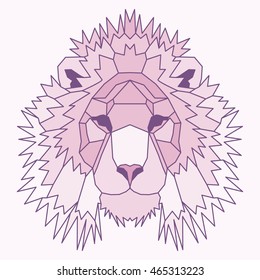 Pink low poly lined lion