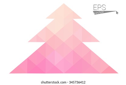 Pink low polygon style christmas tree vector illustration consisting of triangles . Abstract triangular polygonal origami or crystal design of New Years celebration. Isolated on white background.