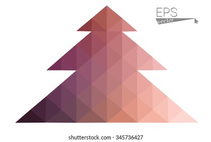 Pink low polygon style christmas tree vector illustration consisting of triangles . Abstract triangular polygonal origami or crystal design of New Years celebration. Isolated on white background.