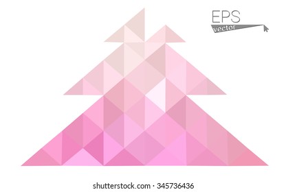 Pink low polygon style christmas tree vector illustration consisting of triangles . Abstract triangular polygonal origami or crystal design of New Years celebration. Isolated on white background.