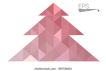 Pink low polygon style christmas tree vector illustration consisting of triangles . Abstract triangular polygonal origami or crystal design of New Years celebration. Isolated on white background.