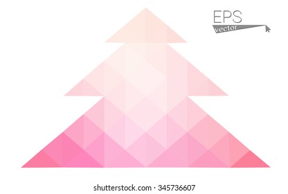 Pink low polygon style christmas tree vector illustration consisting of triangles . Abstract triangular polygonal origami or crystal design of New Years celebration. Isolated on white background.